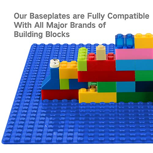 MIMAX Peel-and-Stick Baseplates 4-Pack – Self-Adhesive 10x10 Building Brick Plates, Blue, Compatible with Major Brands