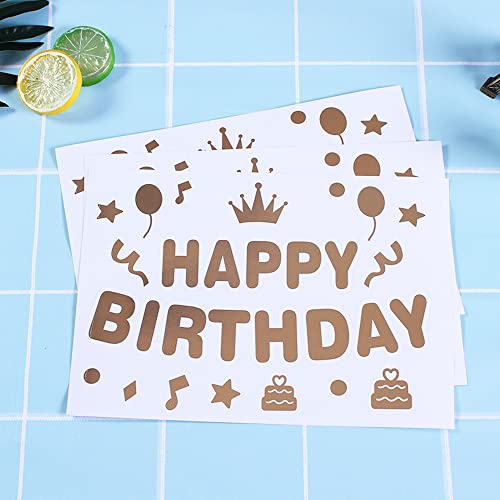 Mimeile 12-Piece Gold & Black Happy Birthday Balloon Stickers – Self-Adhesive PVC Decals for 18-36 Inch Balloons, Walls, and Gift Boxes