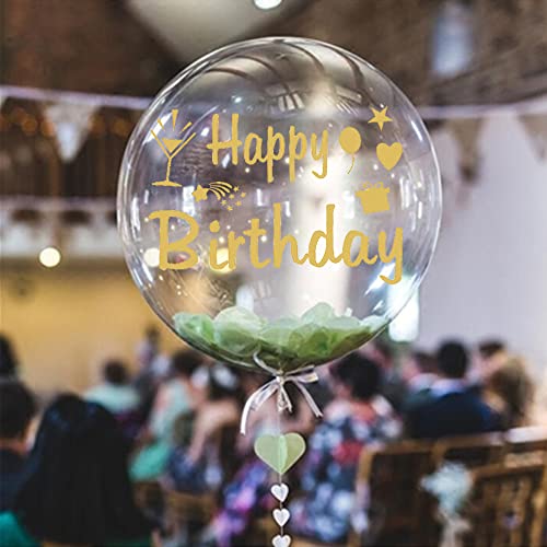 Mimeile 12-Piece Gold & Black Happy Birthday Balloon Stickers – Self-Adhesive PVC Decals for 18-36 Inch Balloons, Walls, and Gift Boxes