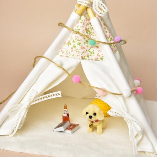 Minamzee 1:12 Dollhouse Camping Bed Tent with Carpet - Mini Pink Lace Tent for Dollhouse Furniture (White)