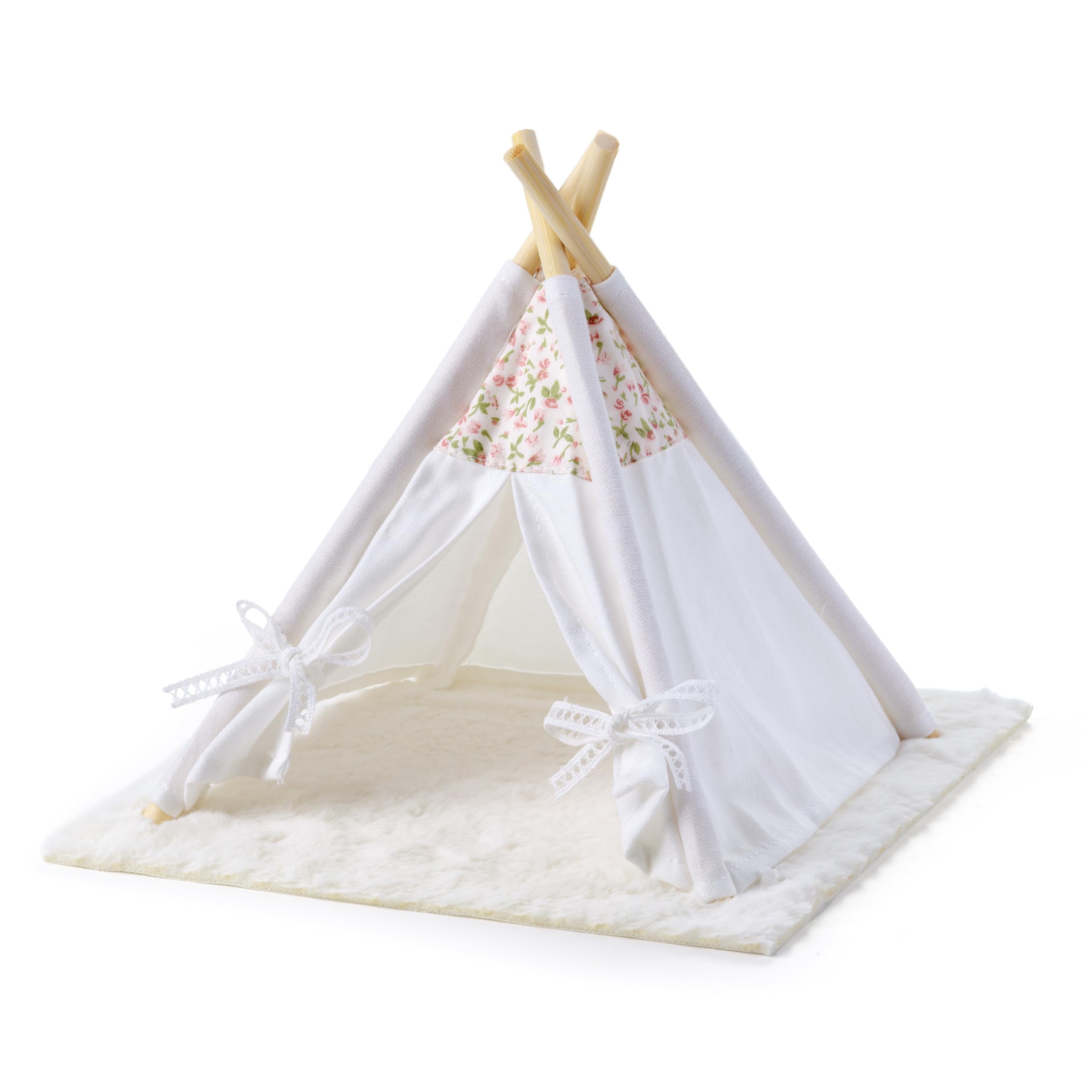Minamzee 1:12 Dollhouse Camping Bed Tent with Carpet - Mini Pink Lace Tent for Dollhouse Furniture (White)