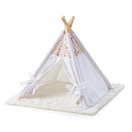 Minamzee 1:12 Dollhouse Camping Bed Tent with Carpet - Mini Pink Lace Tent for Dollhouse Furniture (White)