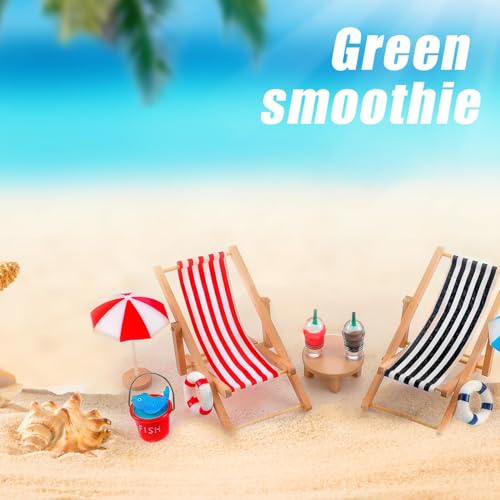 Minatee 25-Piece Beach Miniature Dollhouse Decoration Set – Palm Trees, Umbrellas, Chairs, and More for DIY Gardens and Sandboxes (Red/Black)