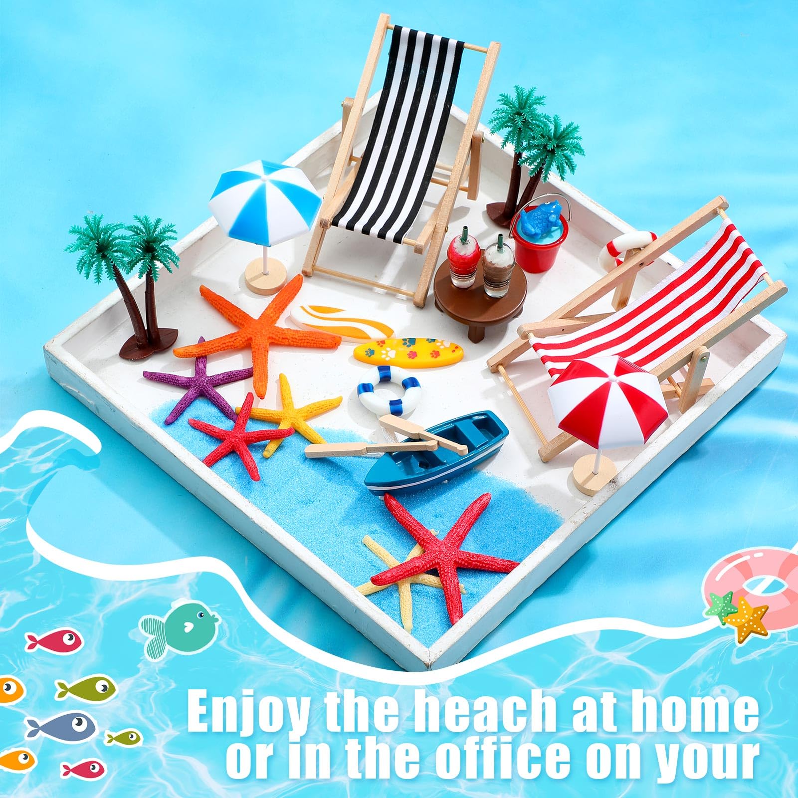 Minatee 25-Piece Beach Miniature Dollhouse Decoration Set – Palm Trees, Umbrellas, Chairs, and More for DIY Gardens and Sandboxes (Red/Black)