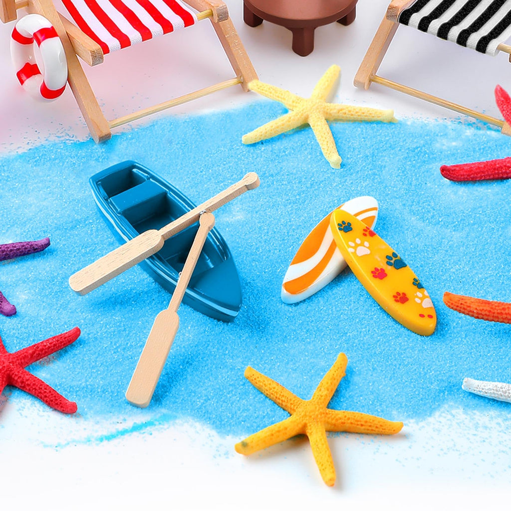 Minatee 25-Piece Beach Miniature Dollhouse Decoration Set – Palm Trees, Umbrellas, Chairs, and More for DIY Gardens and Sandboxes (Red/Black)