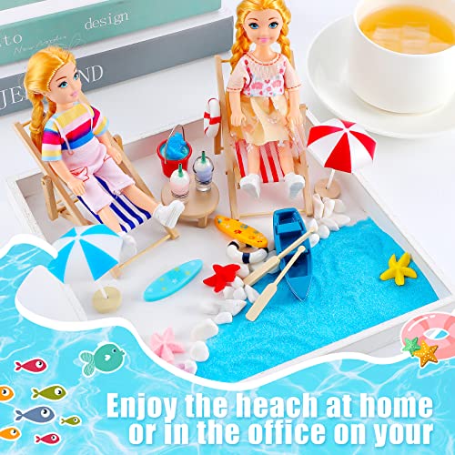 Minatee 25-Piece Beach Miniature Dollhouse Set with Palm Tree, Umbrella, and Surfboard