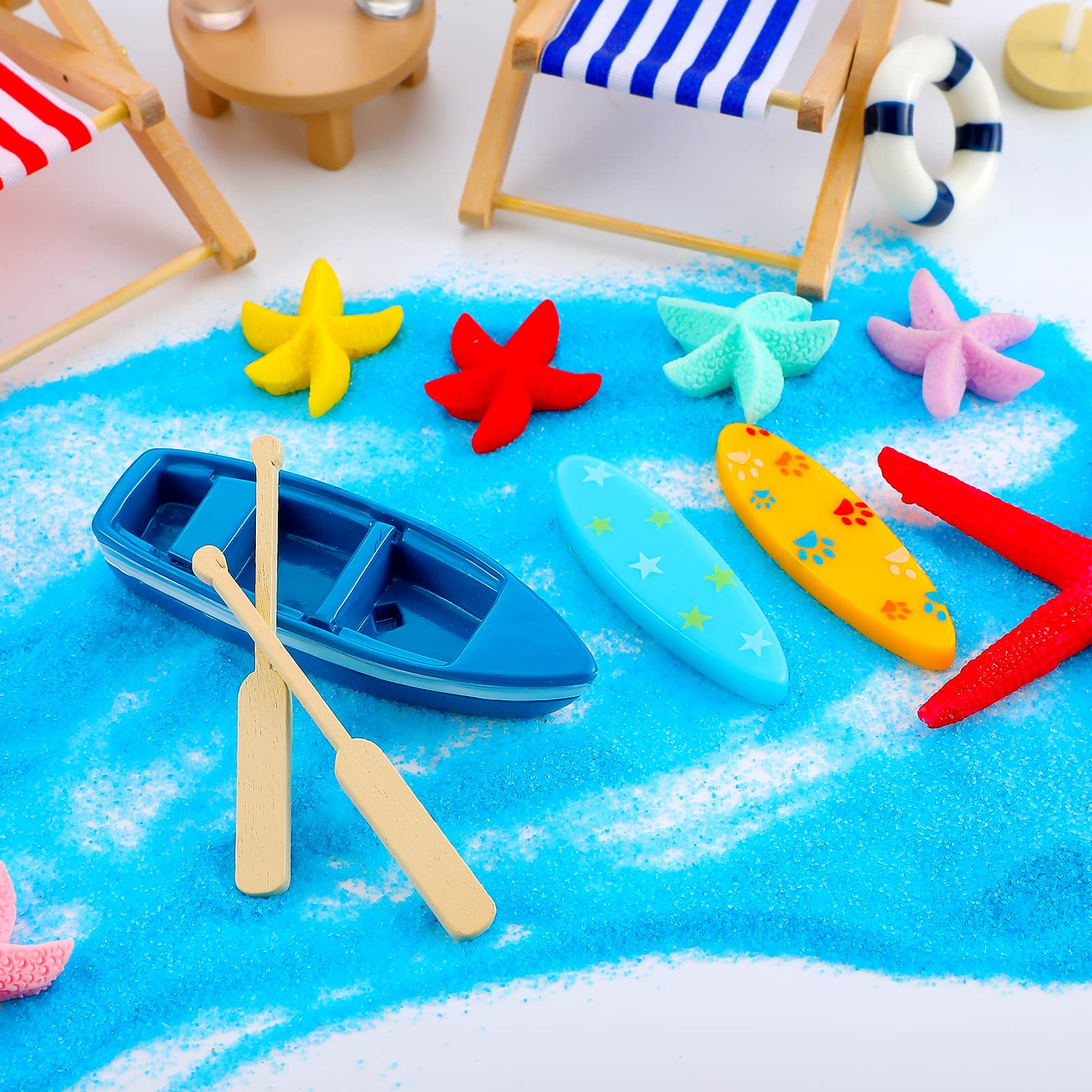 Minatee 25-Piece Beach Miniature Dollhouse Set with Palm Tree, Umbrella, and Surfboard