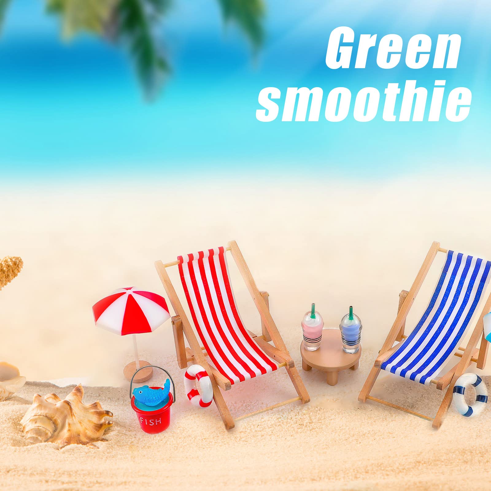 Minatee 25-Piece Beach Miniature Dollhouse Set with Palm Tree, Umbrella, and Surfboard