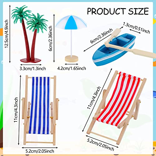 Minatee 25-Piece Beach Miniature Dollhouse Set with Palm Tree, Umbrella, and Surfboard