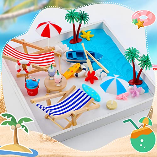 Minatee 25-Piece Beach Miniature Dollhouse Set with Palm Tree, Umbrella, and Surfboard