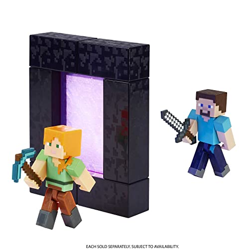 Minecraft Steve 3.25-Inch Action Figure by Mattel – Includes Portal Piece and Accessory, Poseable Joints, Gift for Fans Ages 6+