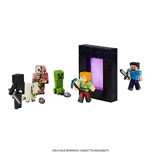 Minecraft Steve 3.25-Inch Action Figure by Mattel – Includes Portal Piece and Accessory, Poseable Joints, Gift for Fans Ages 6+
