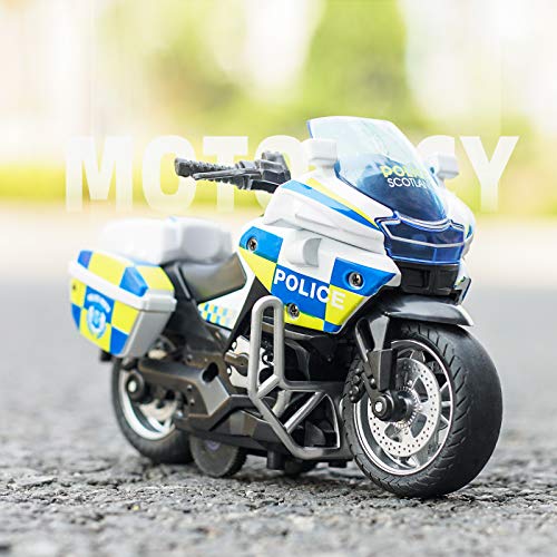 MING YING 66 Police Motorcycle Toy – Pull-Back with Sound & Light, White, for Ages 3-9