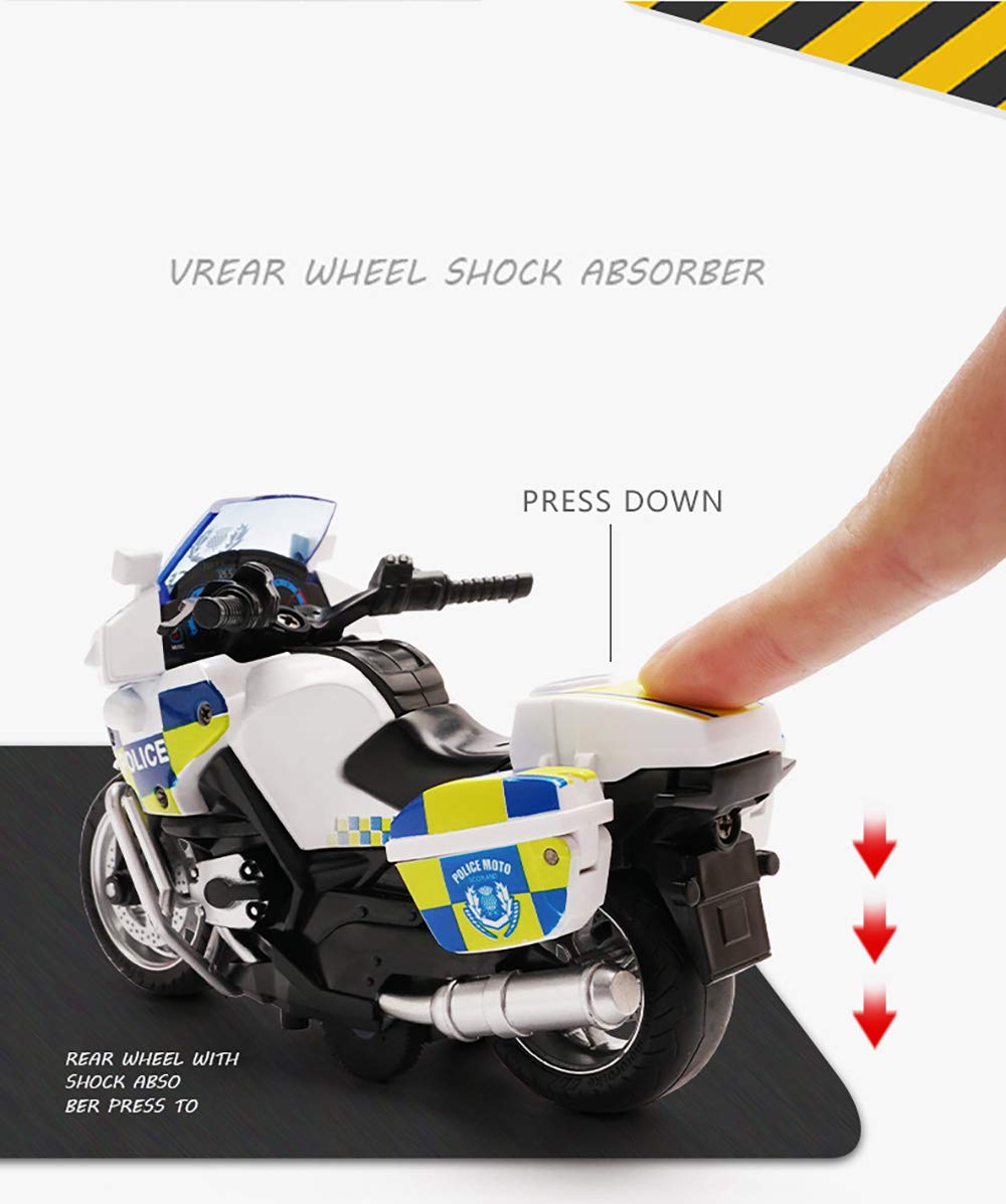 MING YING 66 Police Motorcycle Toy – Pull-Back with Sound & Light, White, for Ages 3-9