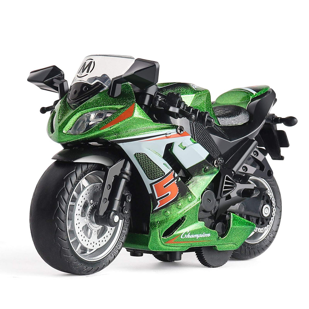 MING YING 66 Pull-Back Motorcycle Toy - Green, Lights & Sounds, for Boys Ages 3-9