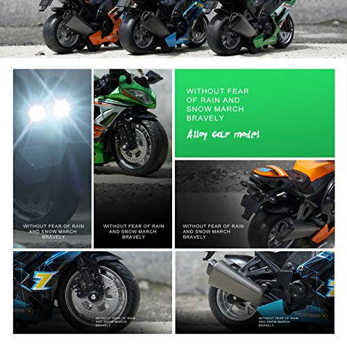 MING YING 66 Pull-Back Motorcycle Toy - Green, Lights & Sounds, for Boys Ages 3-9