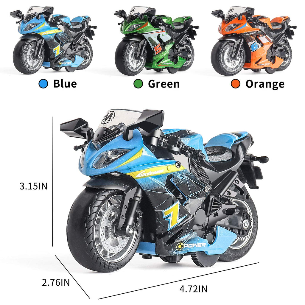 MING YING 66 Pull-Back Motorcycle Toy - Green, Lights & Sounds, for Boys Ages 3-9