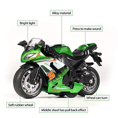 MING YING 66 Pull-Back Motorcycle Toy - Green, Lights & Sounds, for Boys Ages 3-9