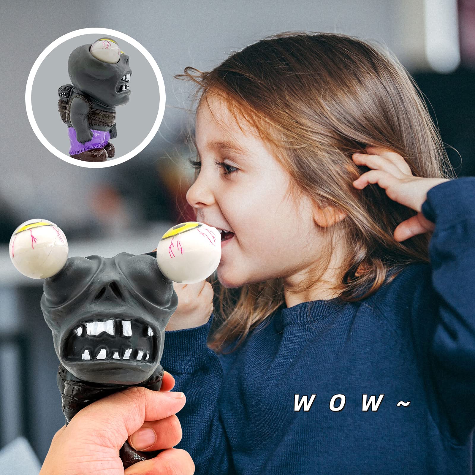 Ming You Black Zombie Squeeze Toy – Stress Relief Anxiety Toy with Popping Eyes, 4.8 Inches, Gift for Kids and Adults