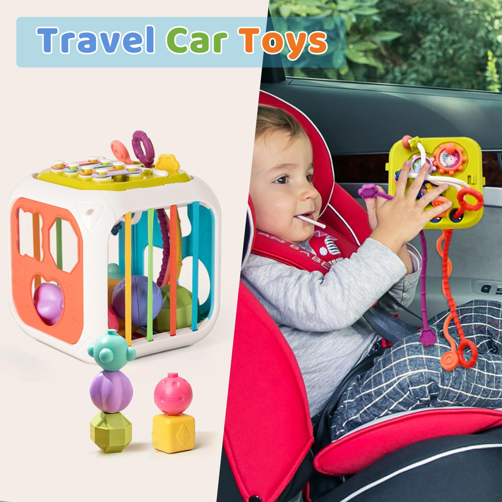 MINGKIDS 7-in-1 Montessori Activity Cube - Shape Sorter & Sensory Toy for Toddlers 1-3
