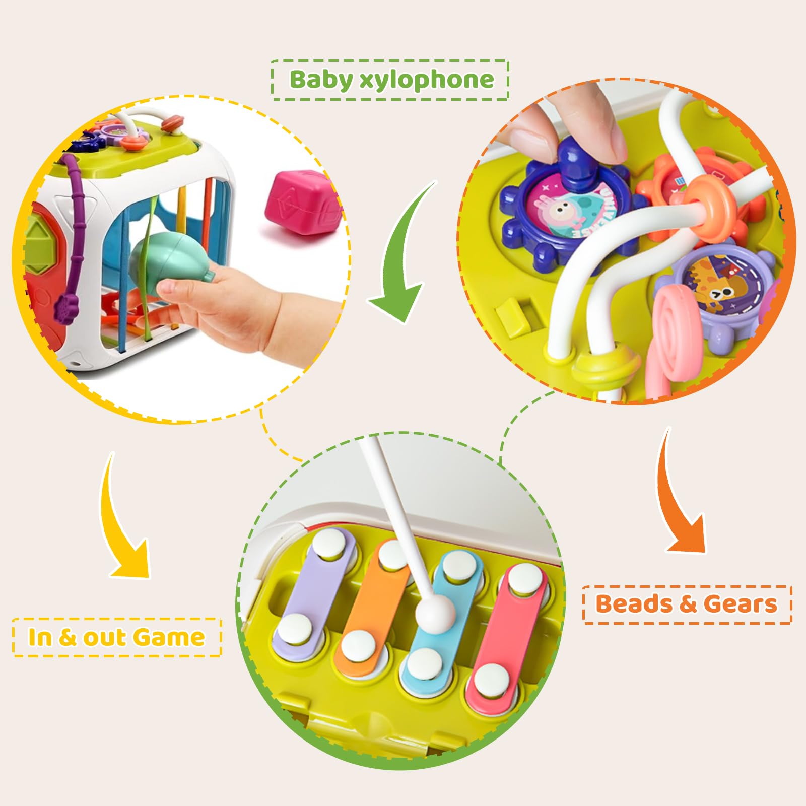 MINGKIDS 7-in-1 Montessori Activity Cube - Shape Sorter & Sensory Toy for Toddlers 1-3