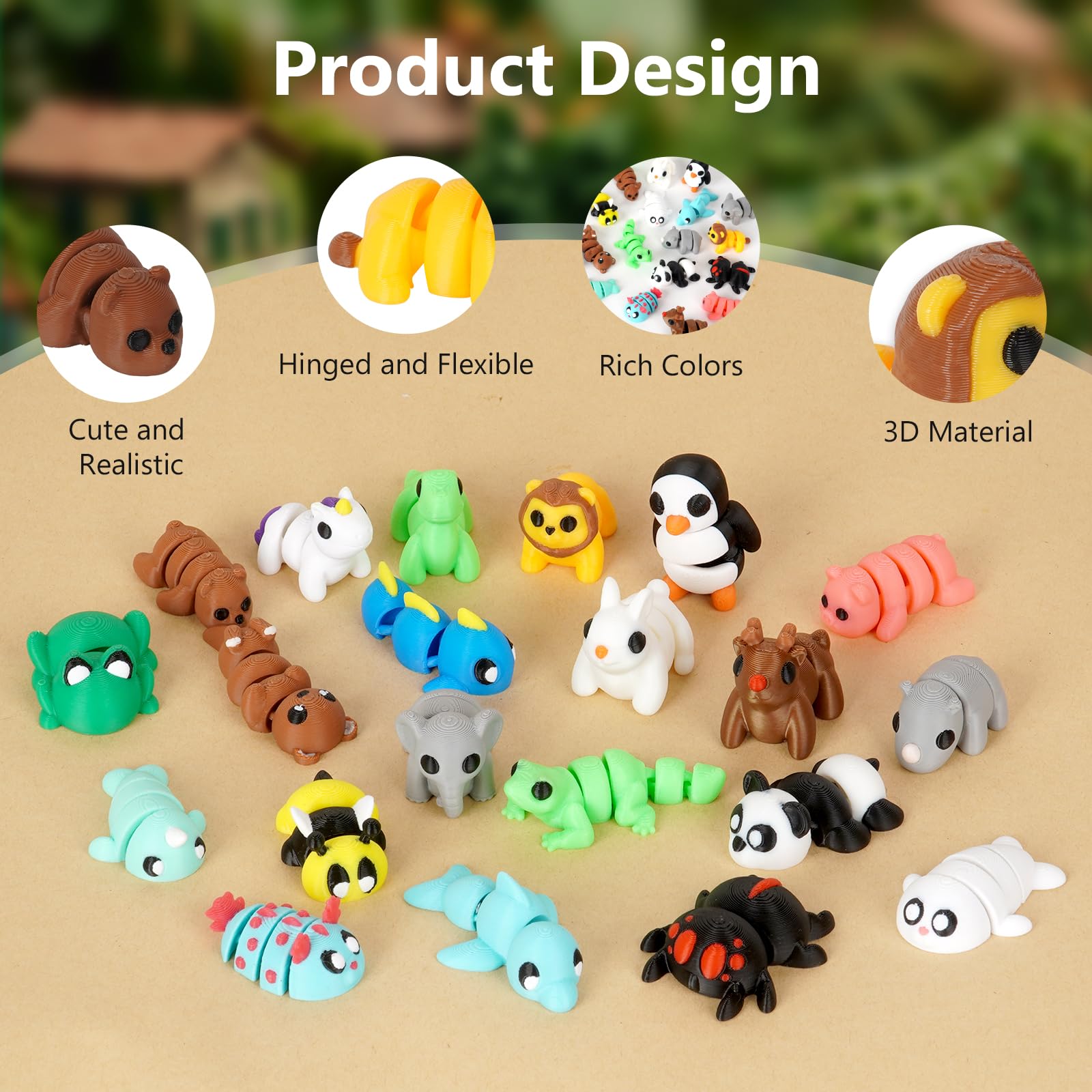 Mini 3D Printed Animals Set – 21-Piece Articulated Pocket Pets Fidget Toys, Flexible Tiny Animal Figurines for Desk Decoration, Easter Basket Stuffers & Gifts