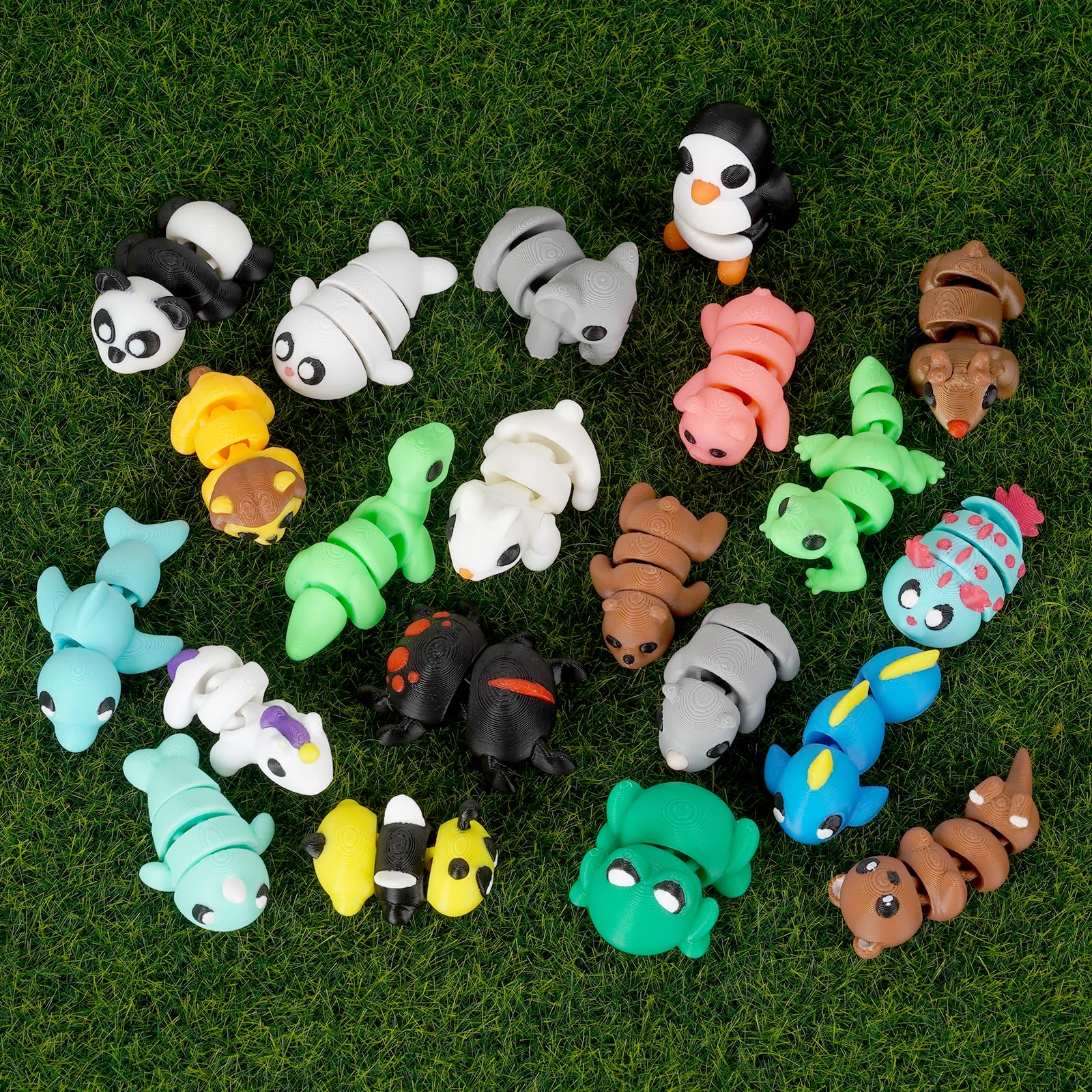 Mini 3D Printed Animals Set – 21-Piece Articulated Pocket Pets Fidget Toys, Flexible Tiny Animal Figurines for Desk Decoration, Easter Basket Stuffers & Gifts