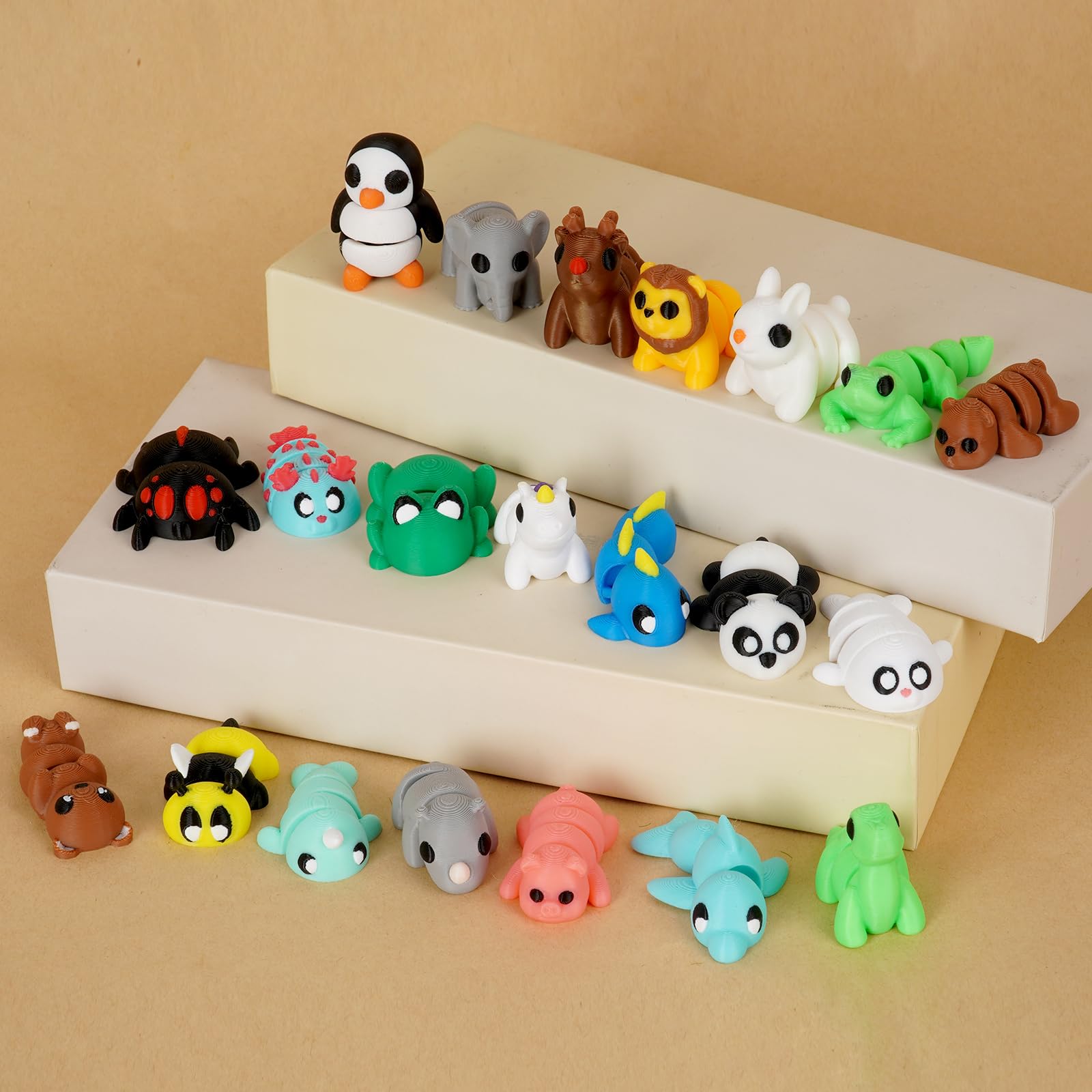Mini 3D Printed Animals Set – 21-Piece Articulated Pocket Pets Fidget Toys, Flexible Tiny Animal Figurines for Desk Decoration, Easter Basket Stuffers & Gifts