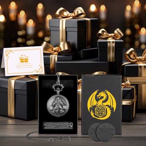 Mini DND Dice Set in Pocket Watch Case - 7 Polyhedral Metal Dice, Dark Silver