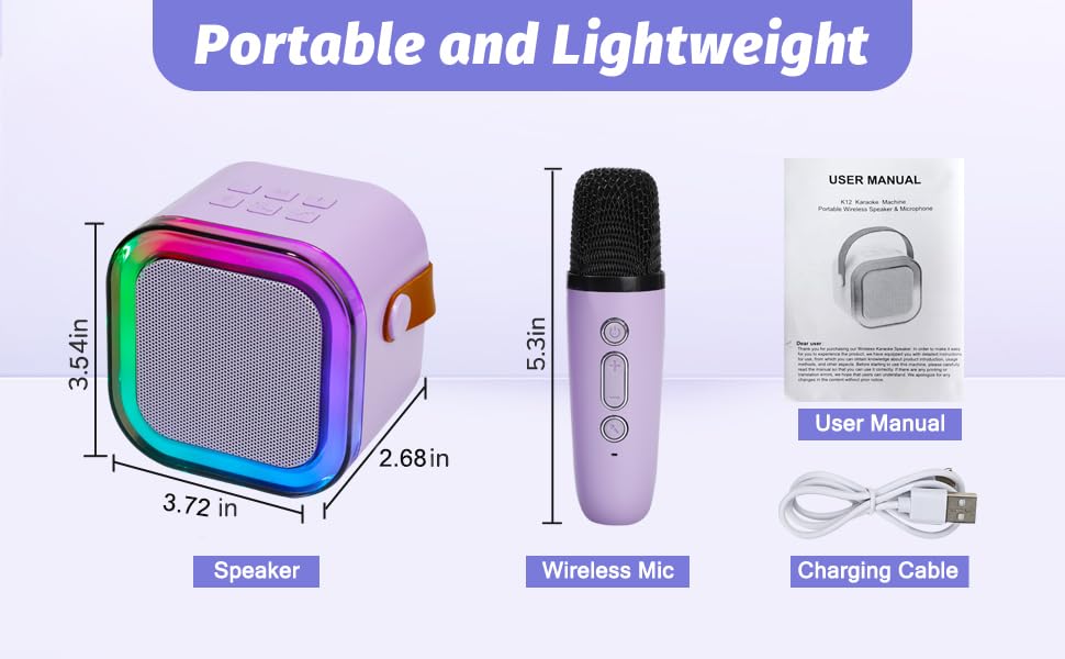 Mini Karaoke Machine for Kids with 2 Wireless Mics and 5 Voice Effects, Purple