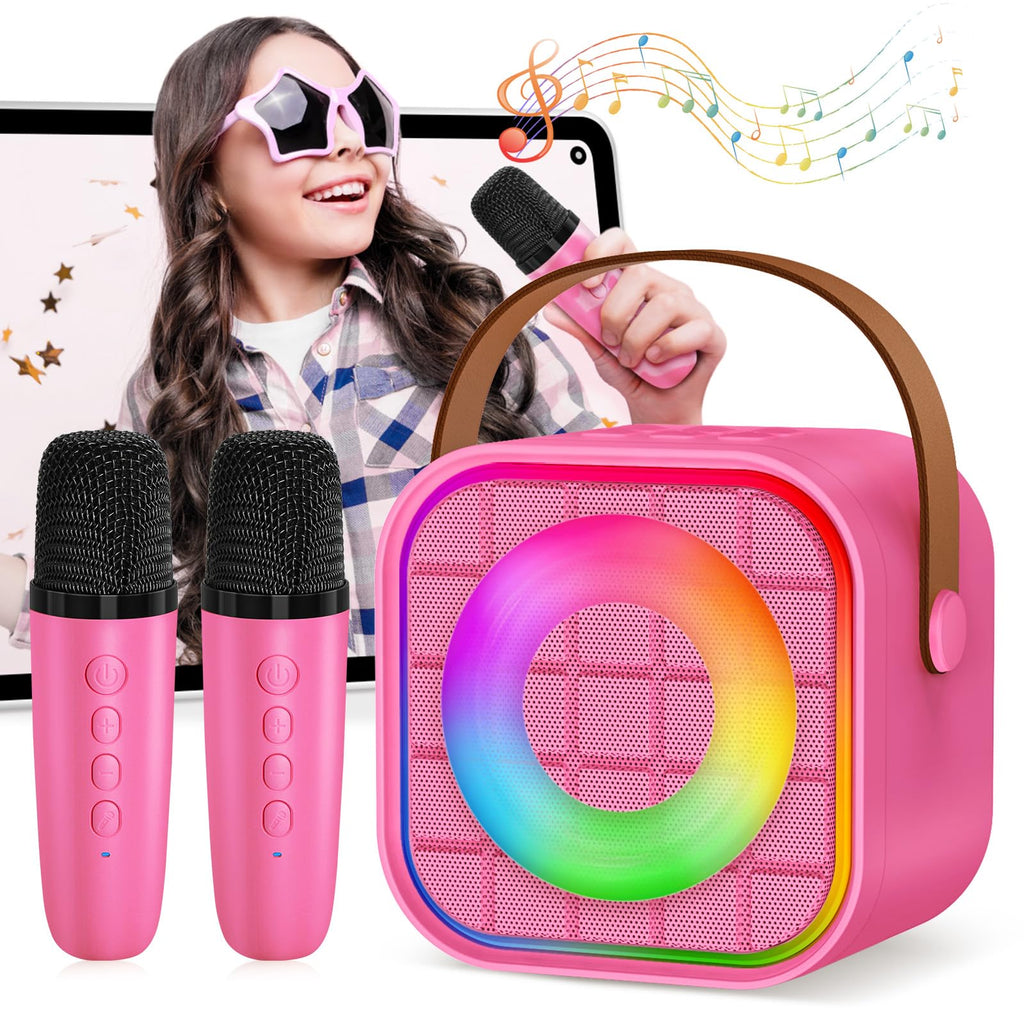 Mini Karaoke Machine for Kids with 2 Wireless Mics – Portable Bluetooth Speaker for Travel, Classroom, & Outdoor Fun