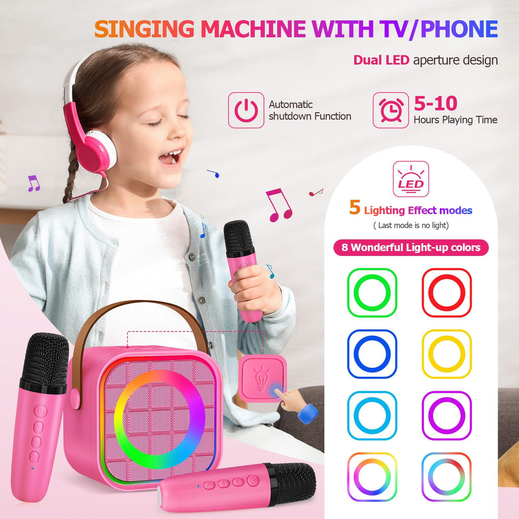 Mini Karaoke Machine for Kids with 2 Wireless Mics – Portable Bluetooth Speaker for Travel, Classroom, & Outdoor Fun