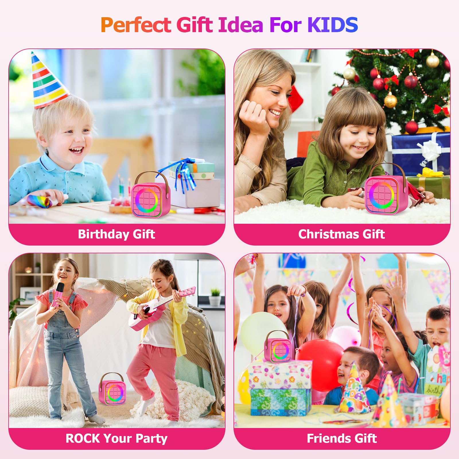 Mini Karaoke Machine for Kids with 2 Wireless Mics – Portable Bluetooth Speaker for Travel, Classroom, & Outdoor Fun