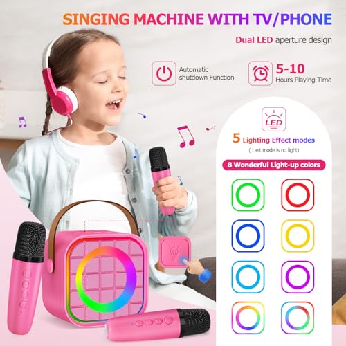 Mini Karaoke Machine for Kids with 2 Wireless Mics – Portable Bluetooth Speaker for Travel, Classroom, & Outdoor Fun