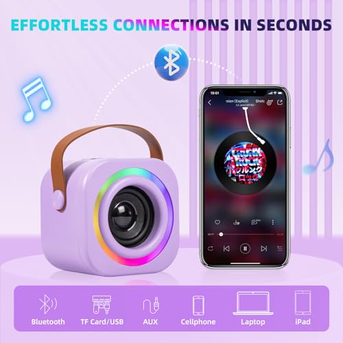 Mini Karaoke Machine for Kids with 2 Wireless Mics, Purple - Safe, Portable, Rechargeable | EGivwcvic