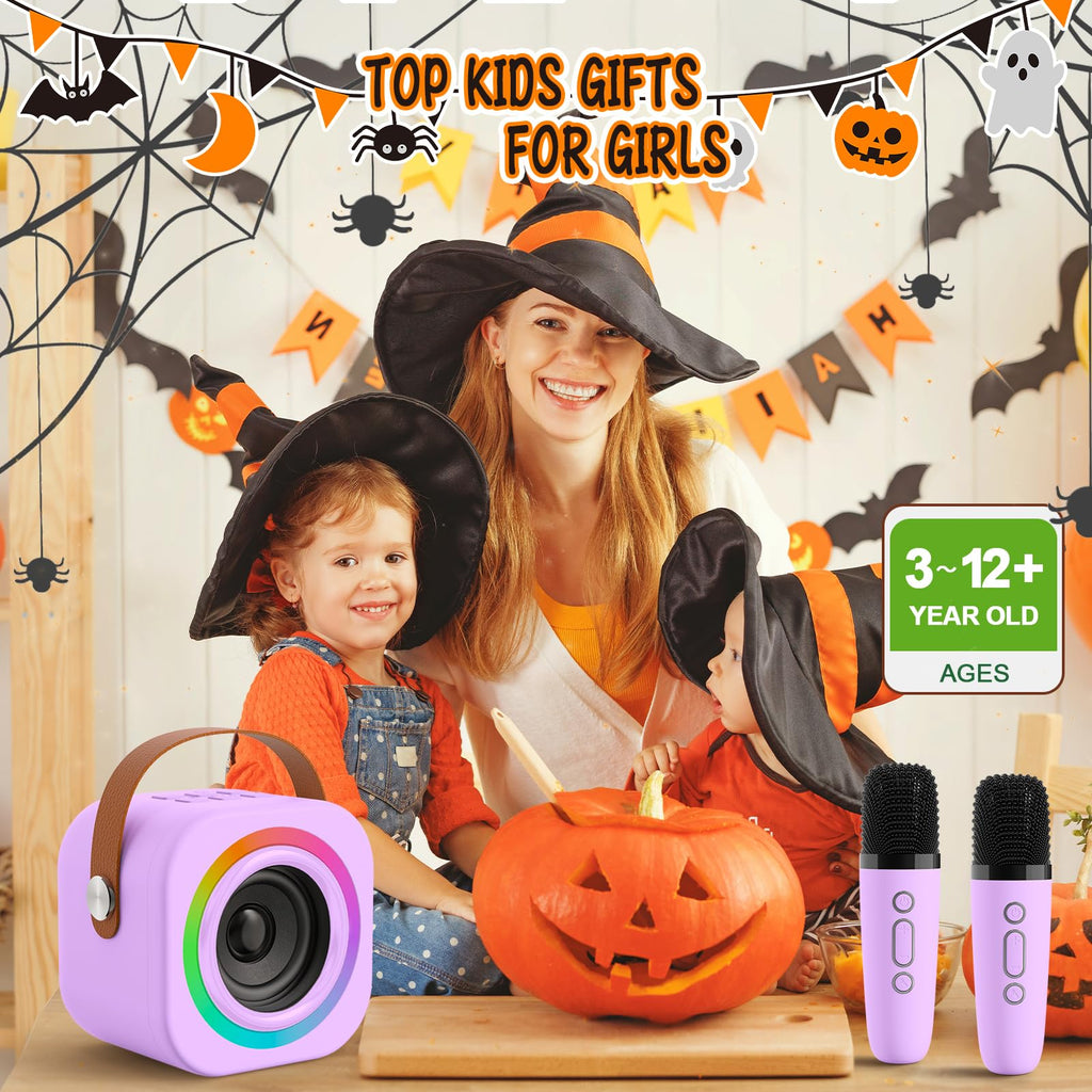 Mini Karaoke Machine for Kids with 2 Wireless Mics, Purple - Safe, Portable, Rechargeable | EGivwcvic