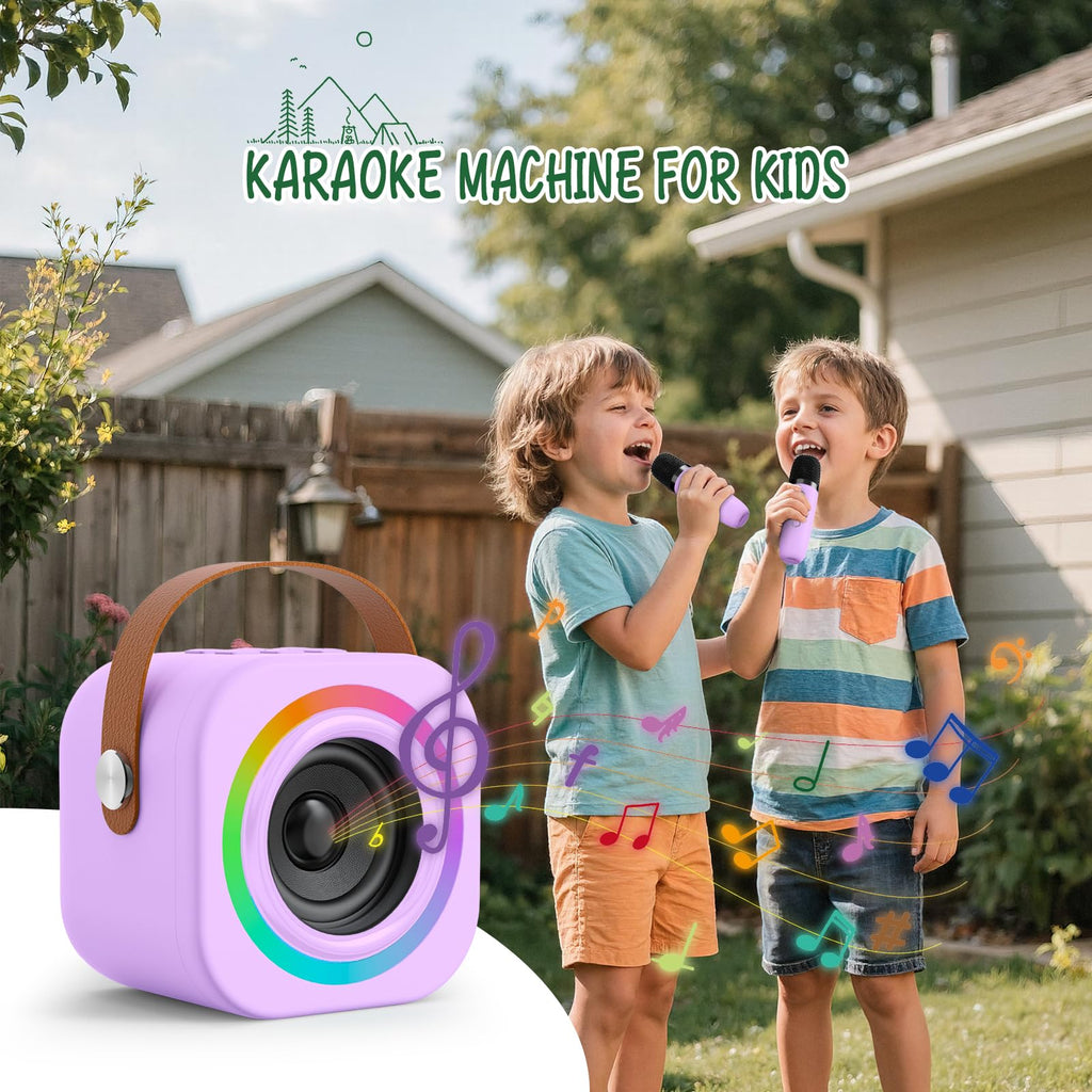 Mini Karaoke Machine for Kids with 2 Wireless Mics, Purple - Safe, Portable, Rechargeable | EGivwcvic