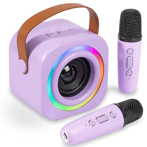Mini Karaoke Machine for Kids with 2 Wireless Mics, Purple - Safe, Portable, Rechargeable | EGivwcvic