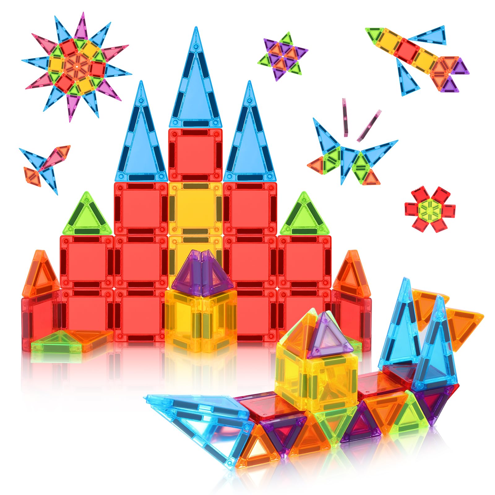 Mini Magnetic Tiles 32-Piece Set – Travel STEM Building Blocks for Kids 3-10