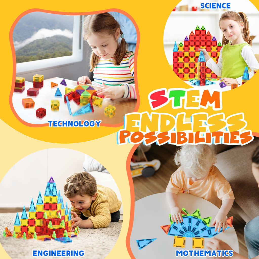 Mini Magnetic Tiles 32-Piece Set – Travel STEM Building Blocks for Kids 3-10