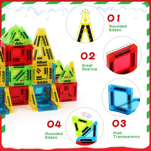 Mini Magnetic Tiles Travel Set – 56-Piece STEM Toy with Metal Storage Box, Gift for Kids Ages 3-12