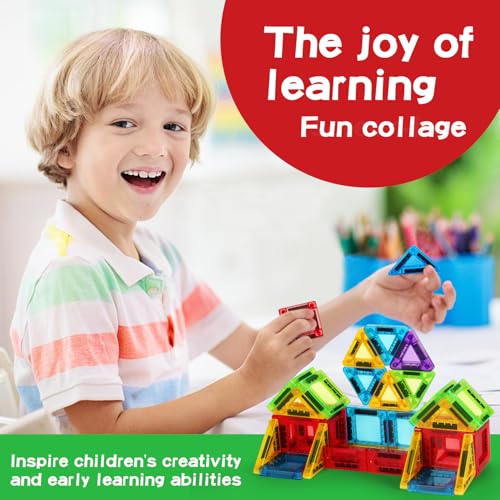 Mini Magnetic Tiles Travel Set – 56-Piece STEM Toy with Metal Storage Box, Gift for Kids Ages 3-12