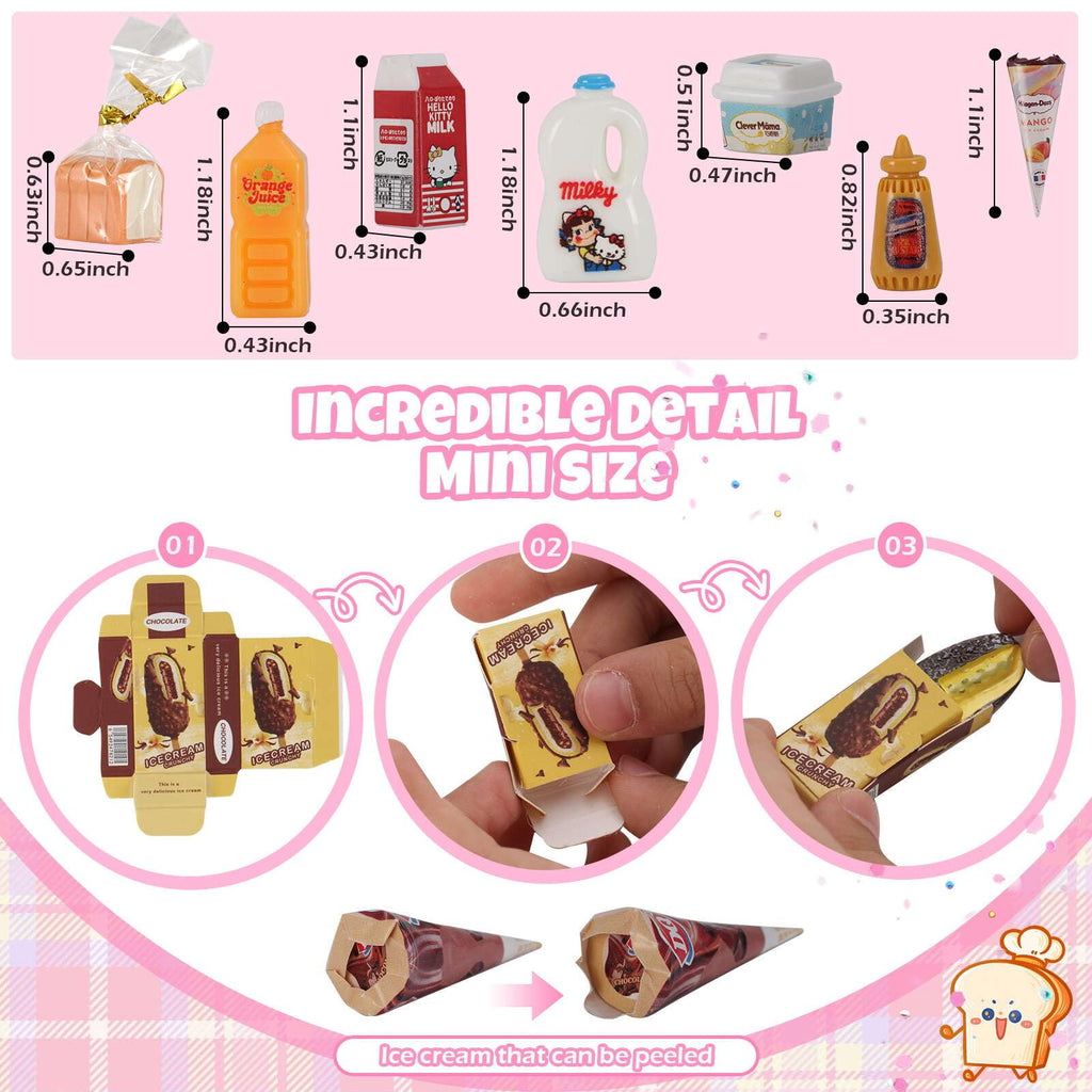 Mini Refrigerator Toy with 41+ Food Accessories – Realistic Dollhouse Kitchen Playset for Kids