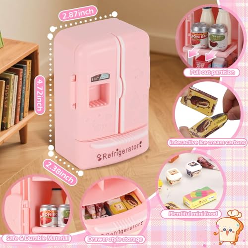 Mini Refrigerator Toy with 41+ Food Accessories – Realistic Dollhouse Kitchen Playset for Kids