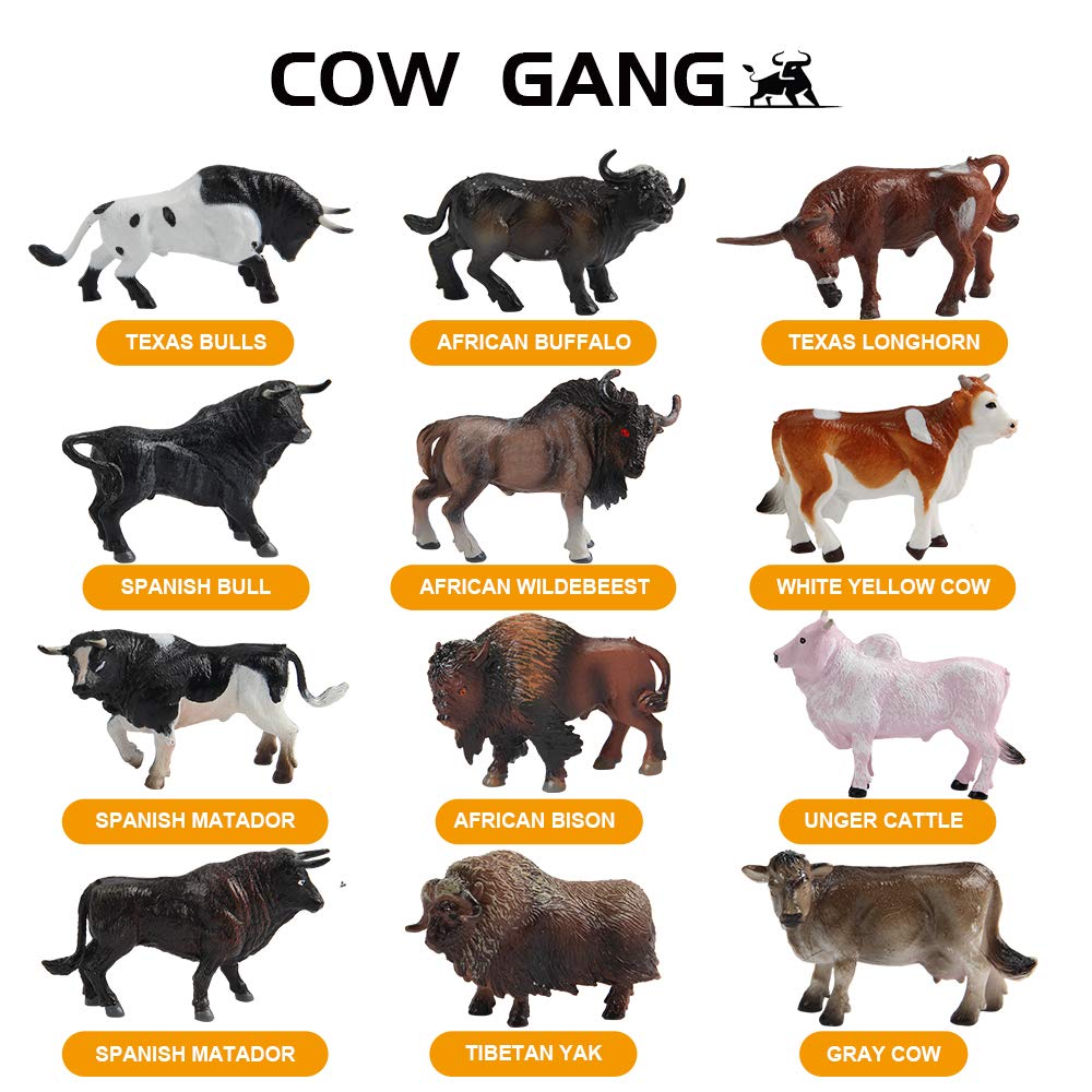 Mini Tudou 12-Piece Farm Animal Figurines Set - Hand-Painted Cow & Bull Toys for Kids Ages 3-5, Cake Toppers & Educational Playset