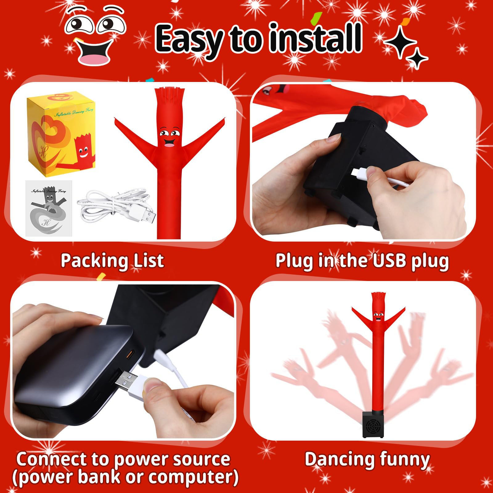 Mini Wacky Waving Inflatable Tube Guy - Desktop Gag Toy with Blower (Red, 16.5 inches)