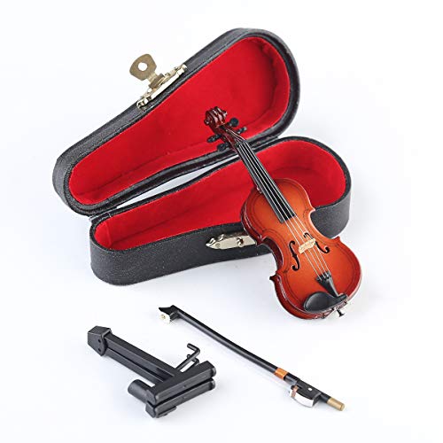 Mini Wooden Violin Replica with Stand, Bow, and Velvet Case – 10cm Decorative Collectible