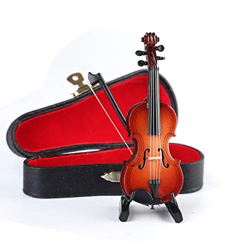 Mini Wooden Violin Replica with Stand, Bow, and Velvet Case – 10cm Decorative Collectible
