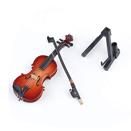 Mini Wooden Violin Replica with Stand, Bow, and Velvet Case – 10cm Decorative Collectible