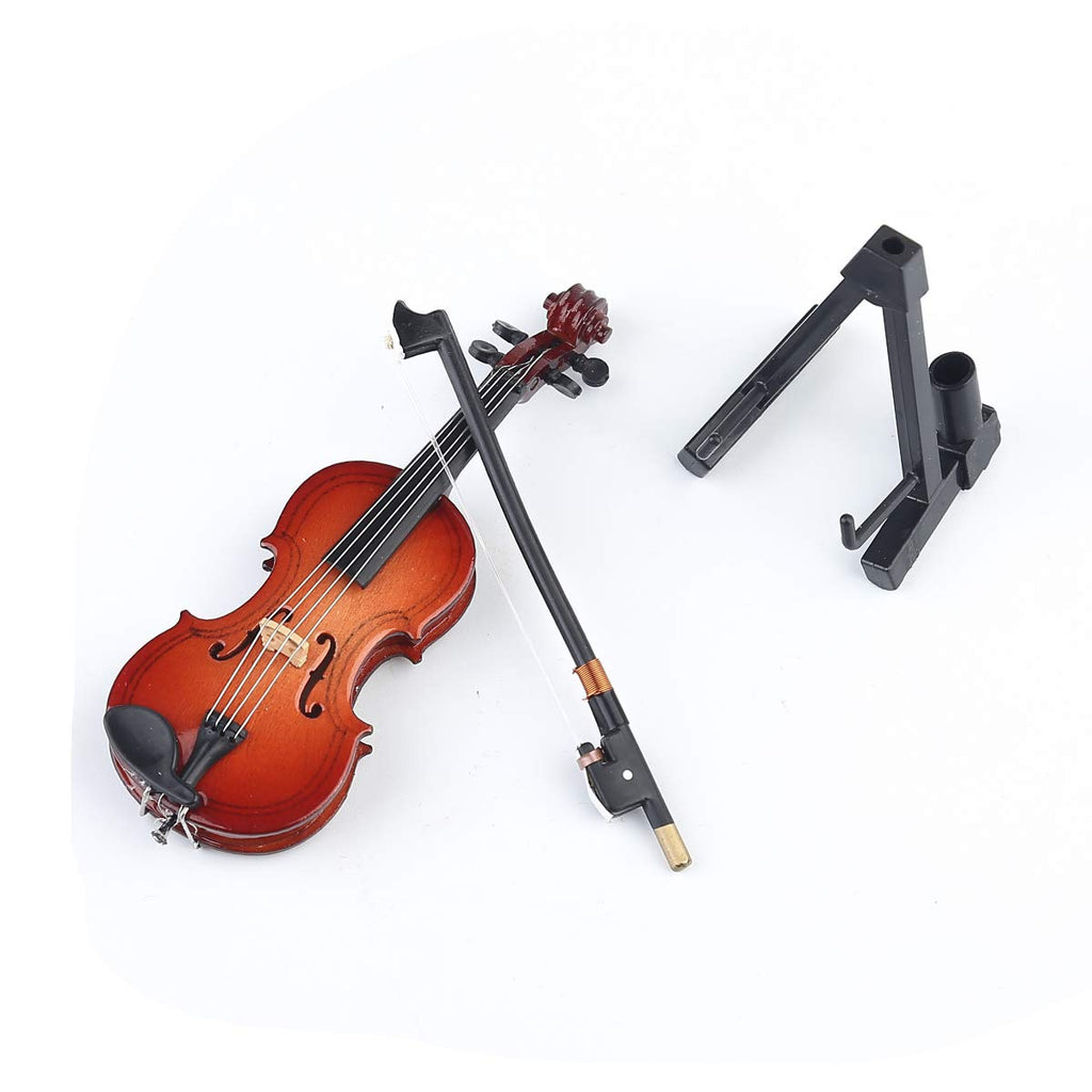 Mini Wooden Violin Replica with Stand, Bow, and Velvet Case – 10cm Decorative Collectible